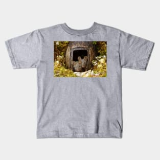 two wild mouse at the  wood pile door Kids T-Shirt